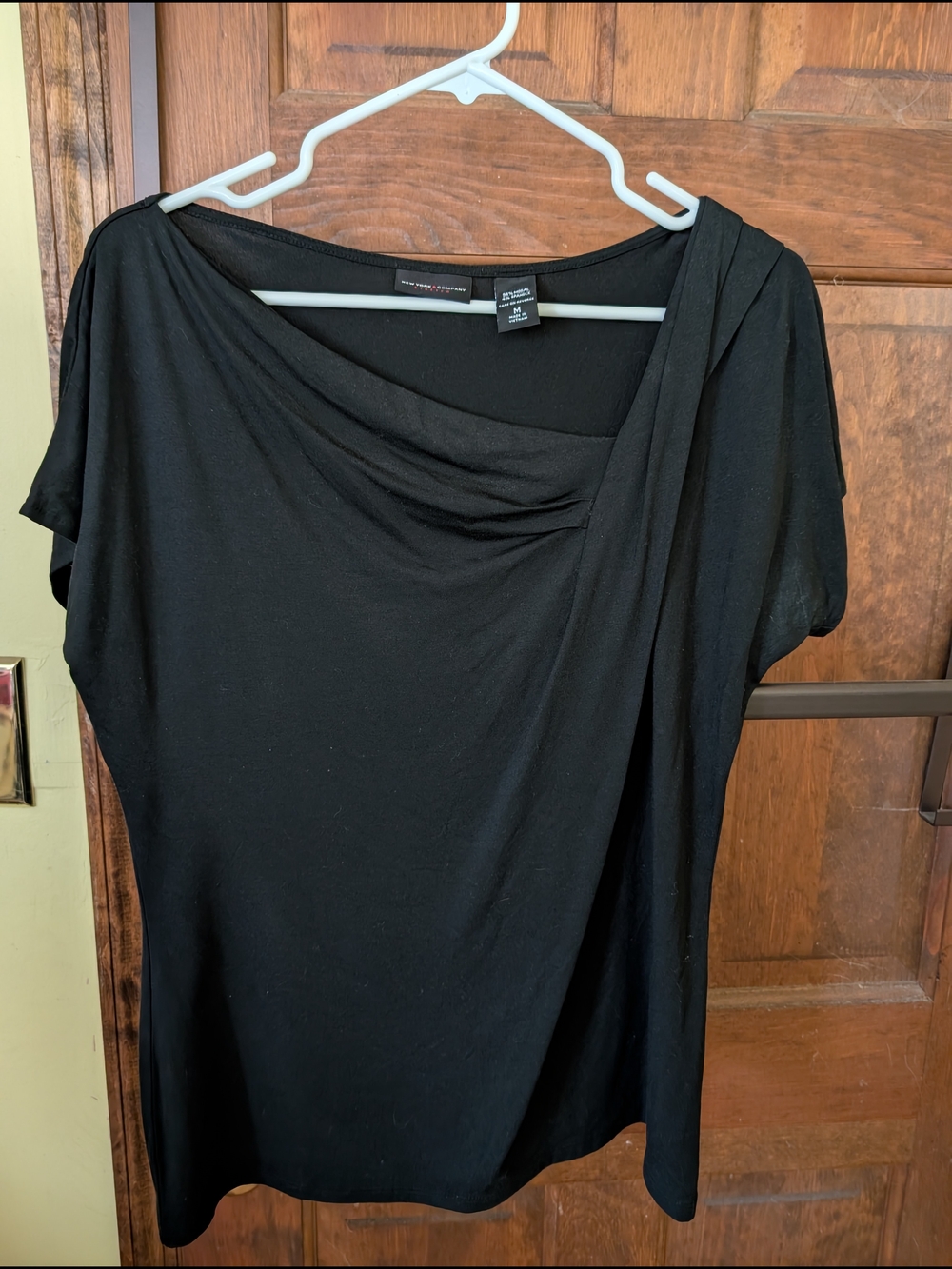 New York & Company Black One-Shoulder Draped Women's Shirt
